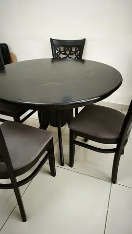 Solid Wood Round Dining Table with 4 Chairs - Dark Finish