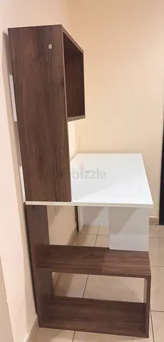 Compact study desk with shelving - wood finish