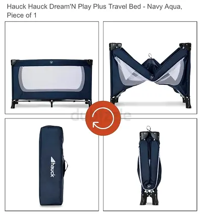 Hauck DreamN Play Plus Travel Cot / Playpen - Navy Aqua (With Carry Bag)