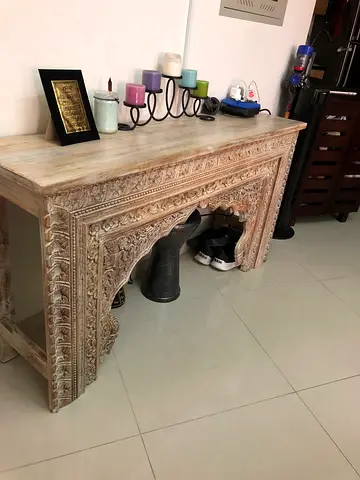 Carved Solid Wood Coffee Table - Distressed White Finish