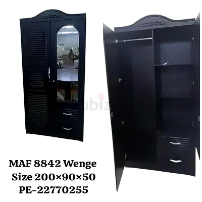 Wenge 2-Door Wardrobe with Mirror and Drawers (200×90×50 cm)