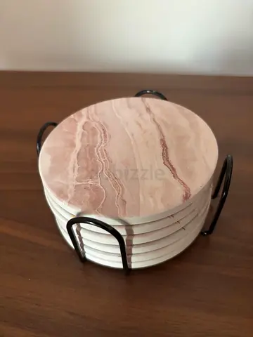 Marble Design Ceramic Drink Coasters with Metal Holder