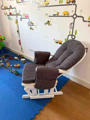 Grey Nursery Glider Rocking Chair with Footrest - Comfortable Nursing Chair