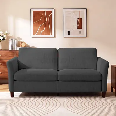 Compact 2-Seater Fabric Sofa in Dark Grey