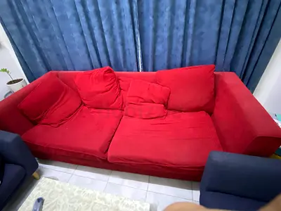 Red 3-Seater Sofa — okay Condition with small tear, Comfortable URGENT SALE ( Negotiable price)