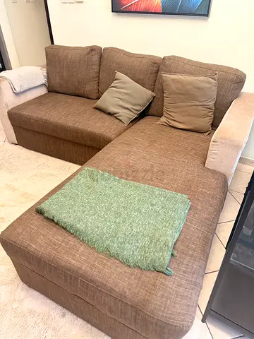 L-Shaped Corner Sofa – Brown Fabric, Spacious