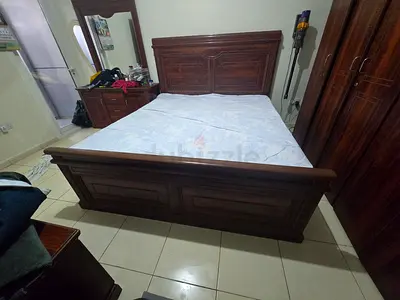 Solid Wood Double Bed with Headboard and Footboard - Dark Finish