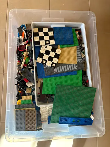 Large box of mixed LEGO bricks and baseplates (used)