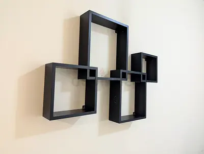 Modern Black Geometric Wall Shelves (Set of 4 Linked Cubes)