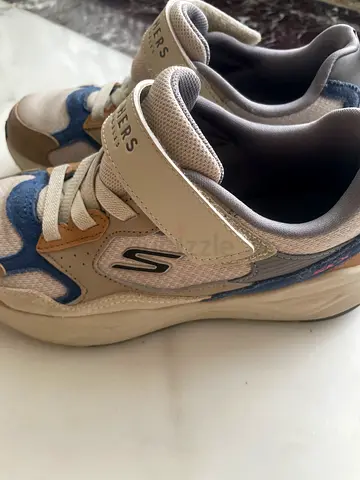 Skechers kids beige  blue sneakers, velcro, gently used , you will get kids Arabic sandal free
