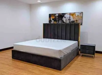 Brand New Grey Velvet King Bed Frame with Tall Padded Headboard and Storage Base and Mattress