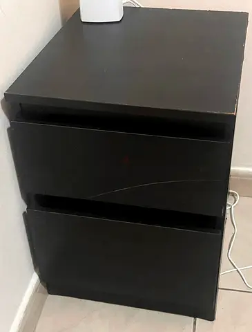 Black 2-Drawer Bedside Nightstand - Simple Design