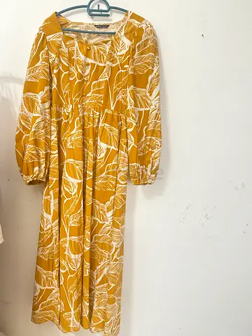 Yellow Floral Print Long Dress