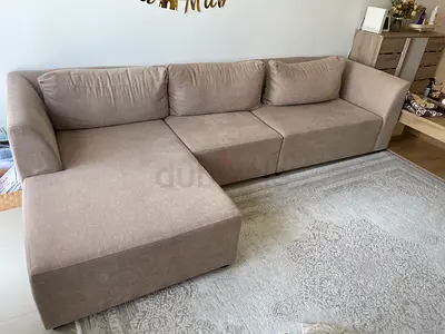 3-Seater L-Shaped Beige Fabric Sofa with Chaise