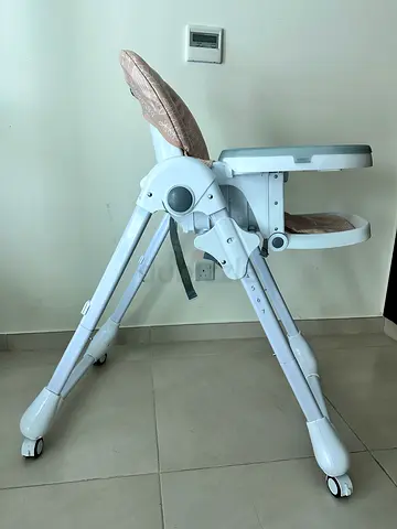 Adjustable White Baby High Chair with Tray — Foldable, Good Condition