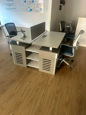 4-Seat Office Workstation Desk with Storage and Dividers