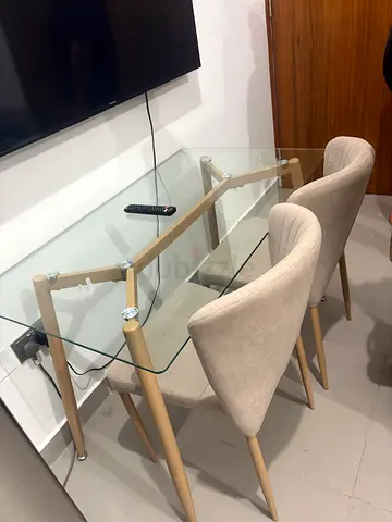 Glass Console Table with Light Wood Frame