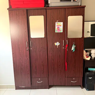 Number 2 Two Door Wooden Wardrobe with Mirrors and Drawers - Good Condition