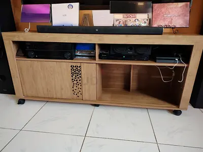 Solid Wood Entertainment TV Console with Storage on Wheels