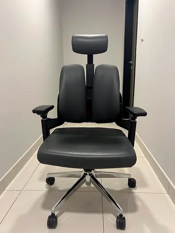 Charley High-Back Ergonomic Office Chair - Dark Grey Leather, Like New