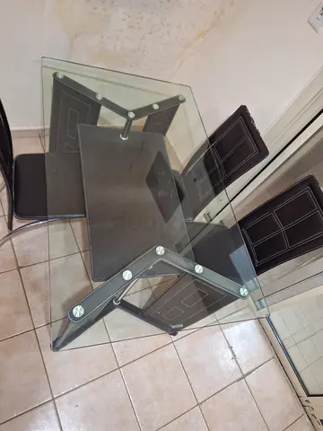 Glass Top Dining Table with 4 High-Back Chairs