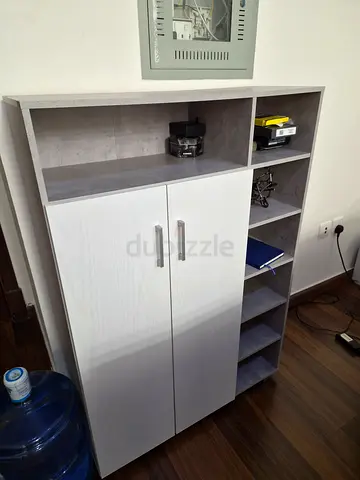 White Wooden Shoe Storage Cabinet with Open Cubes and Double Doors