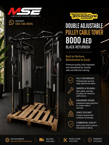 DOUBLE ADJUSTABLE PULLEY CABLE TOWER – BLACK REFURBISHED 🔥 💰 PRICE: 8,000 AED