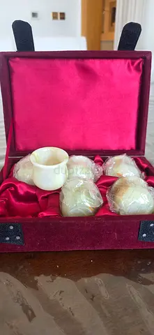 Compact Porcelain Tea Cup Set in Velvet Box