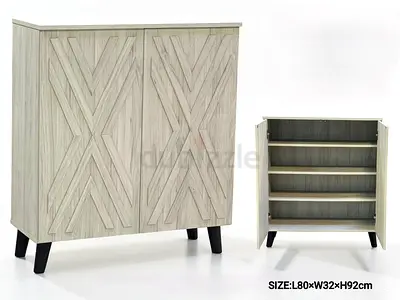Wooden Storage Cabinet with Shelves - Light Grey, 80cm W