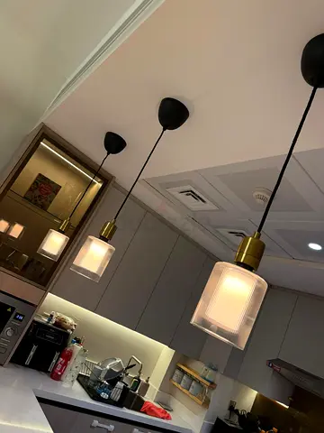 Set of 3 Modern Glass Pendant Lights — Brass/Gold Accents 120 aed for the 3.