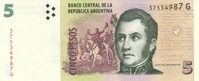 ARGENTINA 5 PESOS BANKNOTE 2010