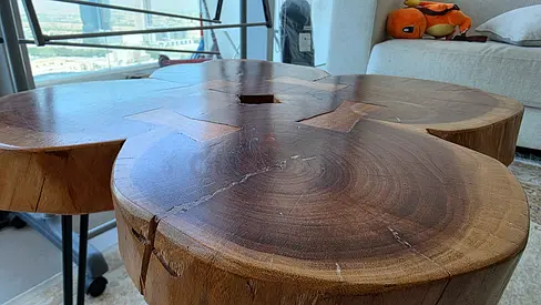 Massive Wood Live Edge Cross-Section Wood Coffee Table — Handmade Rustic