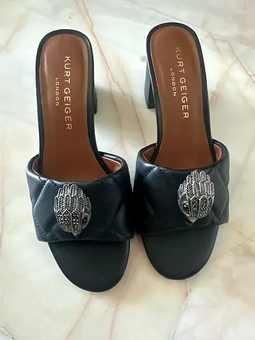 Kurt Geiger black leather slide sandals with embellished detail, size EU 38