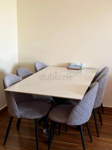 Marble-look Dining Table with 6 Upholstered Chairs