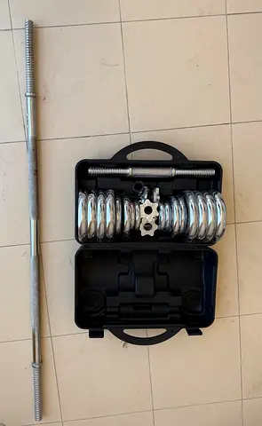 Adjustable Chrome Dumbbell Set with Long Bar and Case - Used