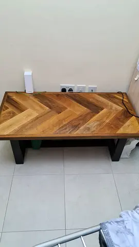 Solid Wood Herringbone Coffee Table with Black Legs