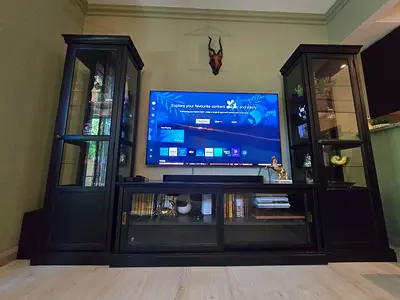Ikea Malsjo glass cabinet and tv set