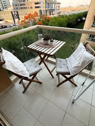 Wooden Balcony Bistro Set – 2 Chairs + Folding Table with covers