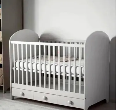 Grey Wooden Baby Crib with Under-Storage Drawers - Good Condition