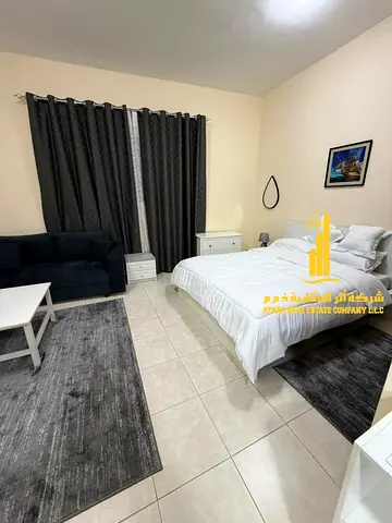 Furnished studio apartment for rent in Ajman, clean and tidy furniture, on the Ajman Corniche. All
