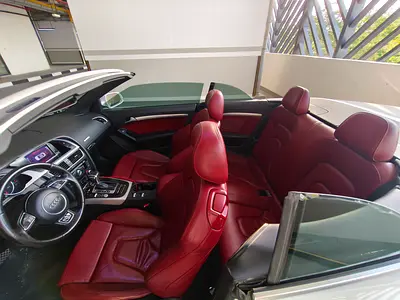 Genuine Audi A5 Convertible, TFSI 35 TURBO Charged, luxury soft rooftop, Red- White- rare model