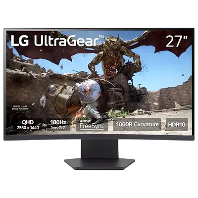 LG 27 inch QHD Curved Gaming Monitor - 180Hz, 27GS60QC-B