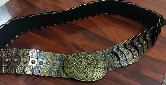 Vintage Style Metallic Waist Belt with Embossed Buckle