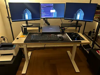 Adjustable oak and white study table