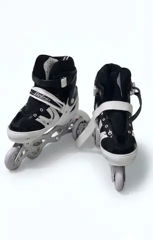 Pair of inline roller skates - black  white, size adjustable