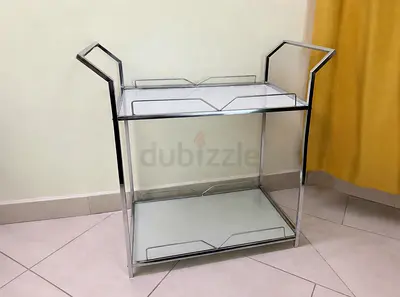 Stainless Steel and Glass Serving Trolley / Bar Cart - Compact Two-Tier