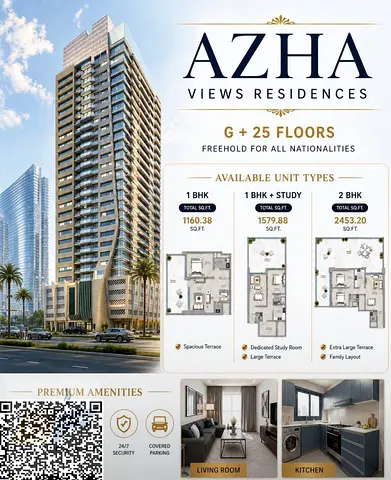 PAY AED 20000 AND OWN 1 BHK + STUDY ROOM IN AZHA RESIDENCE