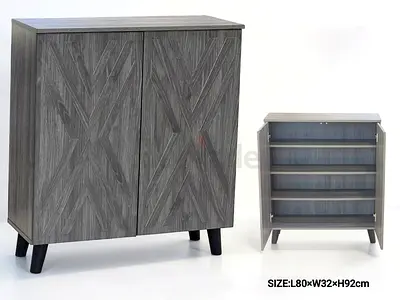 Gray Wooden Shoe Cabinet / Storage Cupboard - 80x32x92 cm
