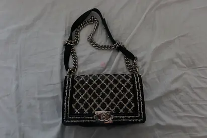 Chanel Boy Medium Black Lambskin Sequins Flap Shoulder Bag