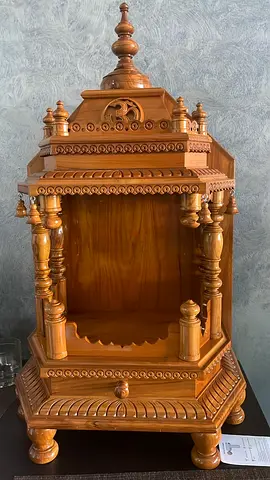 Original Teak Wooden Pooja Mandir / Temple with Carved Columns shipped from India— Size 30x45x80 cm